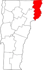 Map of Vermont highlighting Essex County