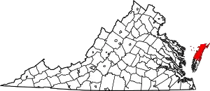 State map highlighting Accomack County