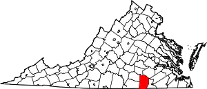 Map of Virginia highlighting Brunswick County