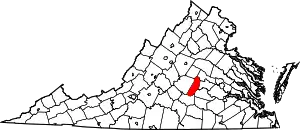 Map of Virginia highlighting Cumberland County