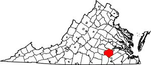 State map highlighting Dinwiddie County