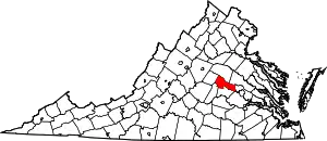 Map of Virginia highlighting Goochland County