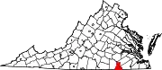 Map of Virginia highlighting Greensville County