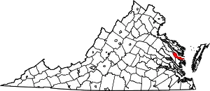 Map of Virginia highlighting Middlesex County