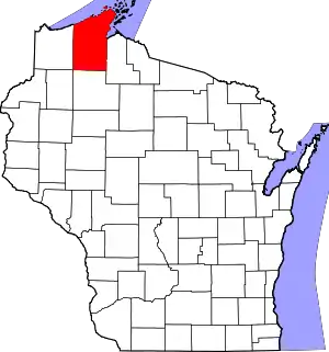 State map highlighting Bayfield County