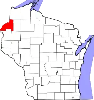 Map of Wisconsin highlighting Burnett County