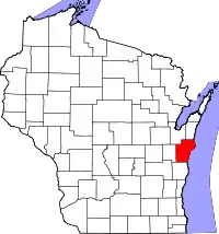 Map of Wisconsin showing Manitowoc County