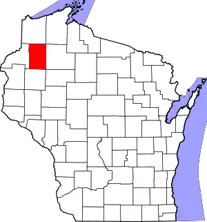 Map of Wisconsin highlighting Washburn County