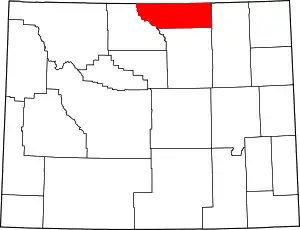 Map of Wyoming highlighting Sheridan County