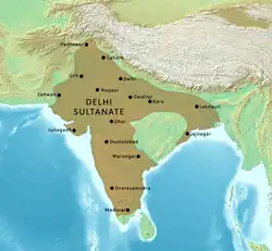 Delhi Sultanate at its greatest extent, under the Tughlaq dynasty, 1330–1335.