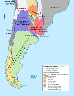 Liga Federal (pink) including present-day Argentine Provinces of Córdoba, Corrientes, Entre Ríos, Misiones and Santa Fe, plus the former Eastern Province (modern-day Uruguay)