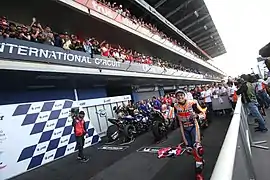 Marc Márquez after winning the 2018 Thailand motorcycle Grand Prix at Buriram International Circuit