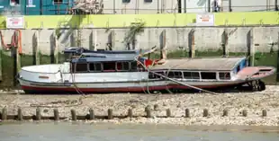 Marchioness after the collision, showing the upper saloon completely missing