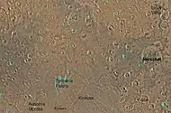 Map of Mare Tyrrhenum quadrangle.  Tyrrhena Patera is a major volcano with pit craters.