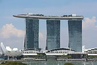 The three towers of the Marina Bay Sands with the ArtScience Museum on the left