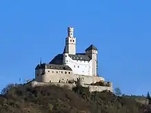 Marksburg Castle, the only hilltop castle in the Middle Rhine Valley that was never destroyed