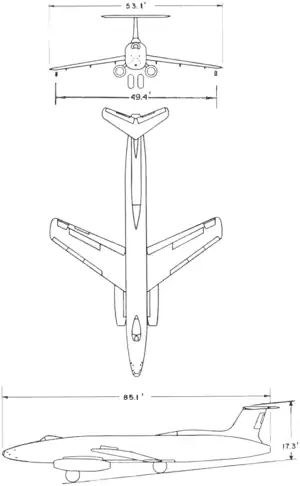 3-view line drawing of the Martin XB-48