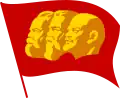 Flag featuring the "Three Heads" of Karl Marx, Friedrich Engels, and Vladimir Lenin.