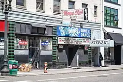 Storefront entrance on an inner-city street