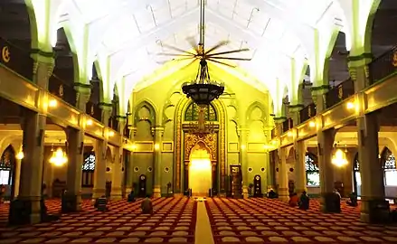 The main dewan solat (praying hall) of Masjid Sultan in Singapore