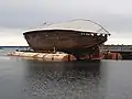 Maud with protective roof at Tofte, Norway in March 2020, while awaiting a new museum building for her.