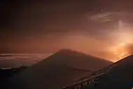 Light pillar produced by lava from Mauna Loa in Hawaii during its 2022 eruption