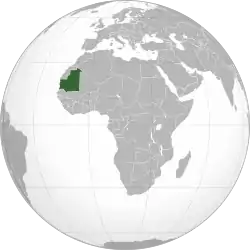 Location of Mauritania (dark green) in western Africa