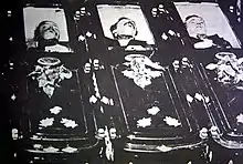 Tom McLaury, Frank McLaury, and Billy Clanton in their caskets (left to right) after the gunfight at the O.K. Corral. This is the only known photo of 19-year-old Billy.