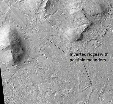 Meandering Ridges that are probably inverted stream channels. Image taken with HiRISE.