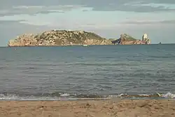 Illes Medes seen from L'Estartit beach. Meda gran is in the forefront, taking over most of the silhouette