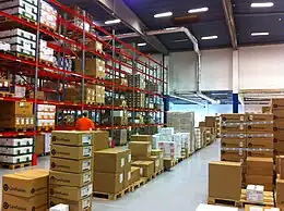 Cardboard boxes stacked in a warehouse