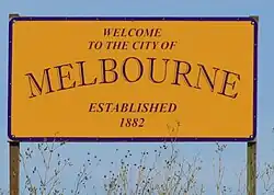 Sign for Melbourne, Iowa along Highway 330