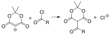 Acylation of Meldrum's anion at carbon 5 acyl chloride