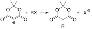 Alkylation of Meldrum's anion at carbon 5 alkyl halide