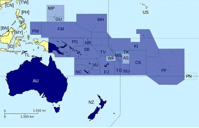 Membership (dark blue) of the Pacific Islands Forum.