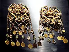 An example of gold jewelry left from the Western Scythians in Tillya Tepe, CE 1st century.