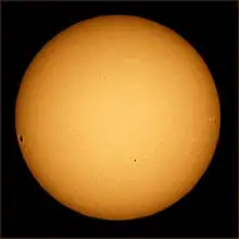 Transit of Mercury on November 8, 2006 with sunspots #921, 922, and 923