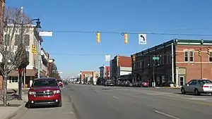 View of small town's main street in historic district