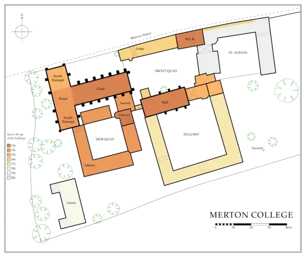 A plan of the buildings, showing the approximate ages of construction