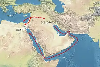 A map of the Ancient Near East, showing a connection between Egypt and Mesopotamia