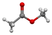 Ball and stick model of the methyl acetate molecule