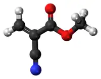 Ball-and-stick model of the methyl cyanoacrylate molecule