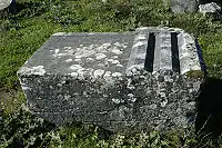 A metope (L) and triglyph (R) cut from one block from Stratos