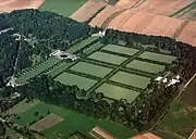 Aerial view of cemetery.