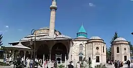 View of the Mevlâna Museum, the şadırvan and the turquoise dome.