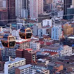 Orange Line cable car with the city behind