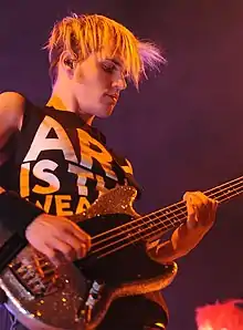 Way performing in 2011 on his signature Fender Mustang Bass