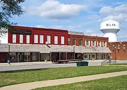 East 2nd Street on the town square with the water tower beyond