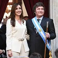 Victoria Villarruel and Javier Milei standing inside the Argentine Senate