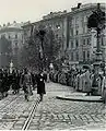 Military parade in Vienna (two-color flags), 1913